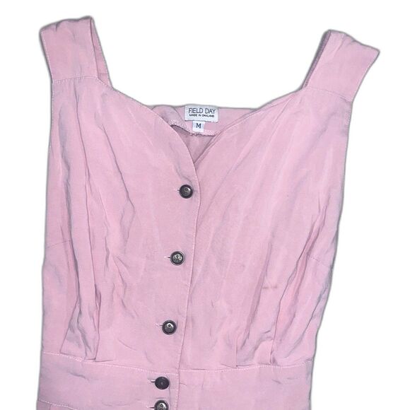Field Day Rayon Coral Peachy Cottagecore Dress Metal Buttons Sz M MSRP $120 - Picture 6 of 10